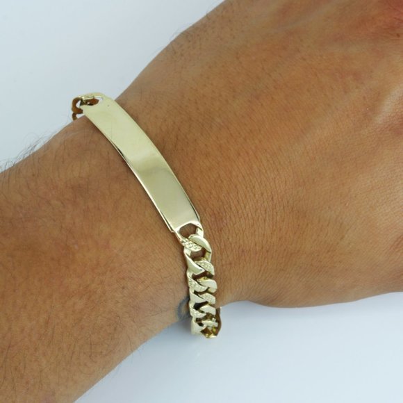 12k Yellow Gold Curb Nugget Link Identity ID Bracelet - Picture 1 of 6